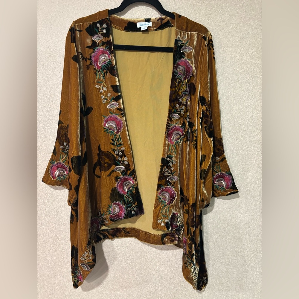 Sundance Velvet Floral Open Kimono in Mustard and Pink - Picture 7 of 9
